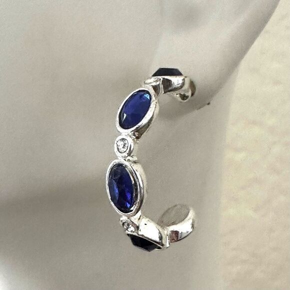 Avon Jewelry - Avon Sapphire  blue  silver tone Hoop Earrings